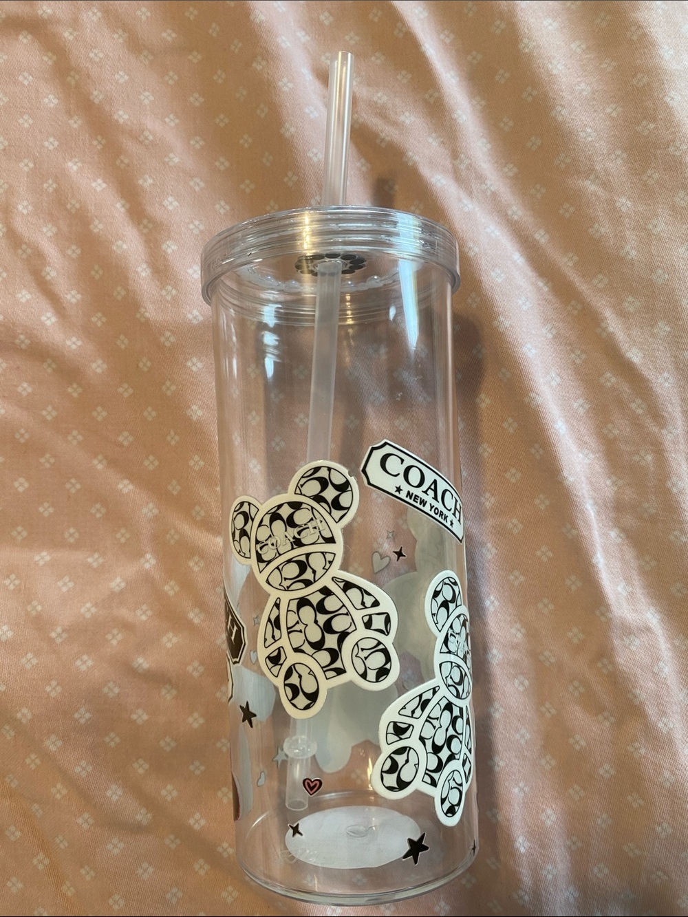 NEW Hand Crafted Clear Travel Tumbler with Black & White Teddy Designs🤍🖤